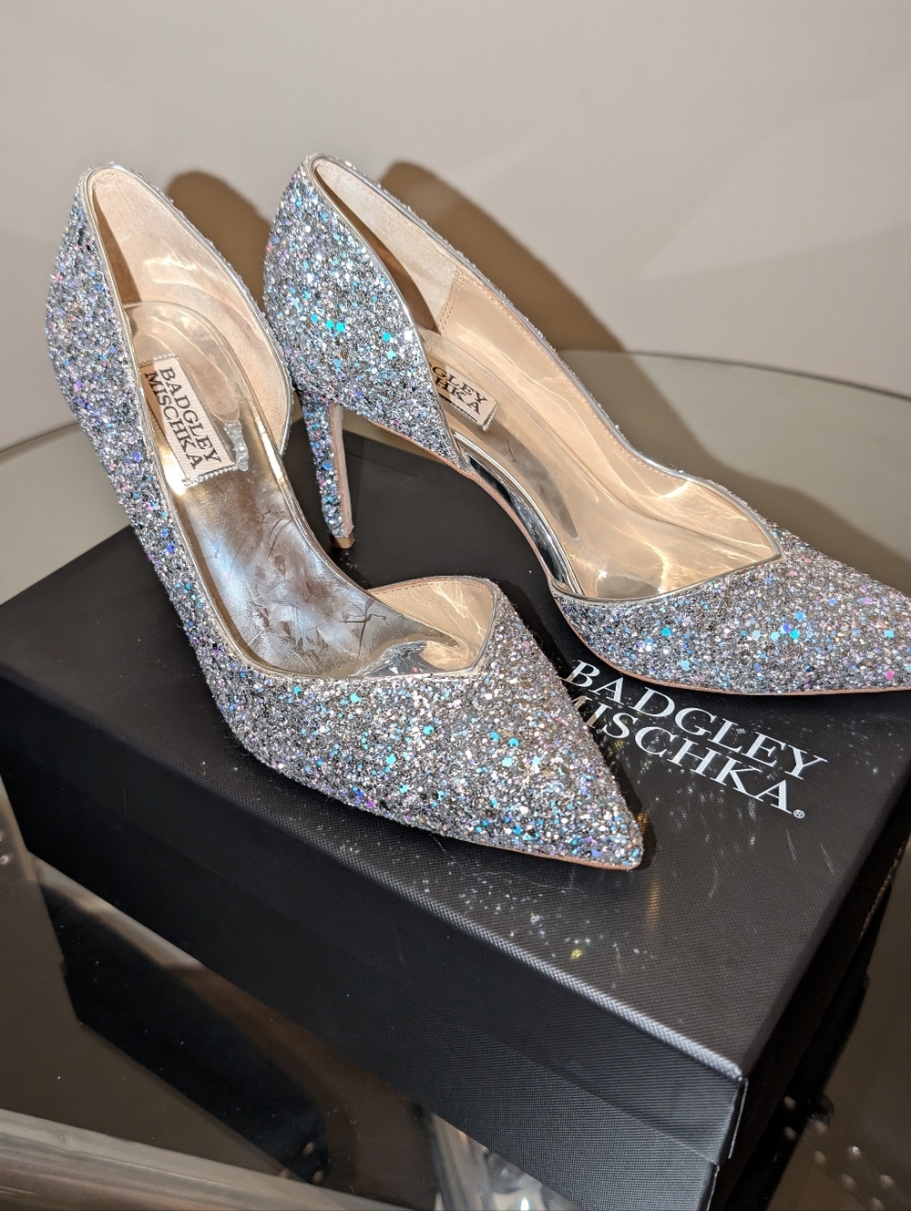Badgley Mischka Sparkly Silver Pumps